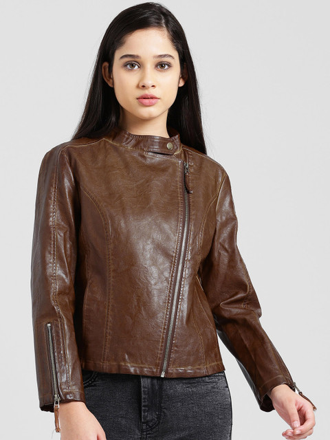 

Zink London Women Brown Solid Biker Jacket