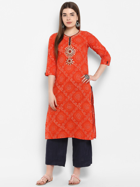 

ETHNIC STREET Women Orange Printed Straight Kurta