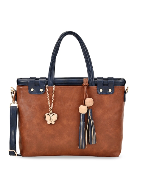

Butterflies Tan & Navy Blue Colourblocked Handheld Bag