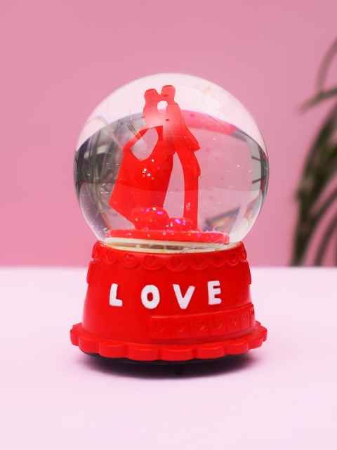 

Archies Unisex Red and White Polyresin Love Couple in Glitter Snowball Showpiece