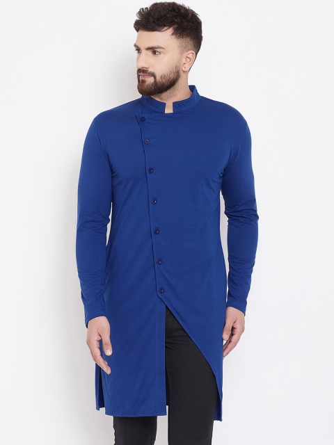

Hypernation Men Blue Solid Straight Asymmetric Kurta