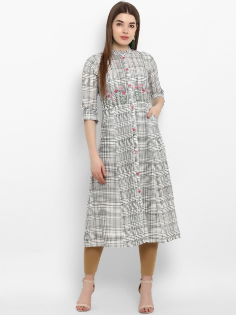 

ETHNIC STREET Women Off-White & Black Checked A-Line Kurta
