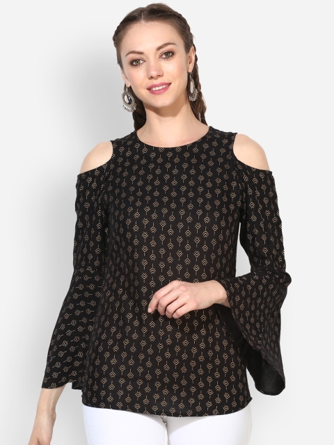 

Myshka Women Black & Gold-Coloured Printed Top