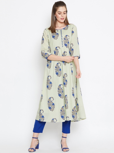 

Prakhya Women Blue & Green Printed A-Line Kurta