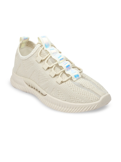 

VALIOSAA Women Beige Woven Design Sneakers