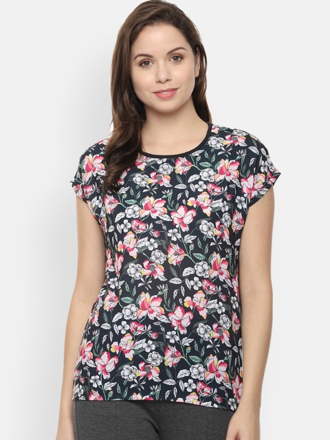

Van Heusen Woman Navy Blue & Pink Printed Top