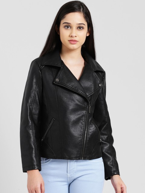 

Zink London Women Black Solid Biker Jacket