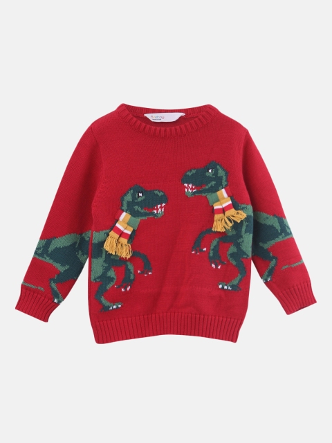 

Beebay Boys Red & Green Self Design Knitted Sweater