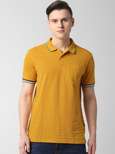 

Peter England Casuals Men Yellow Striped Polo Collar T-shirt