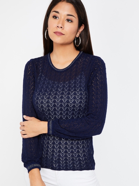 

Bossini Women Navy Blue Self Design Top