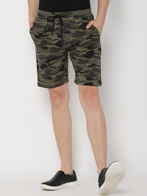 

SKULT by Shahid Kapoor Men Olive Green Camouflage Regular Shorts