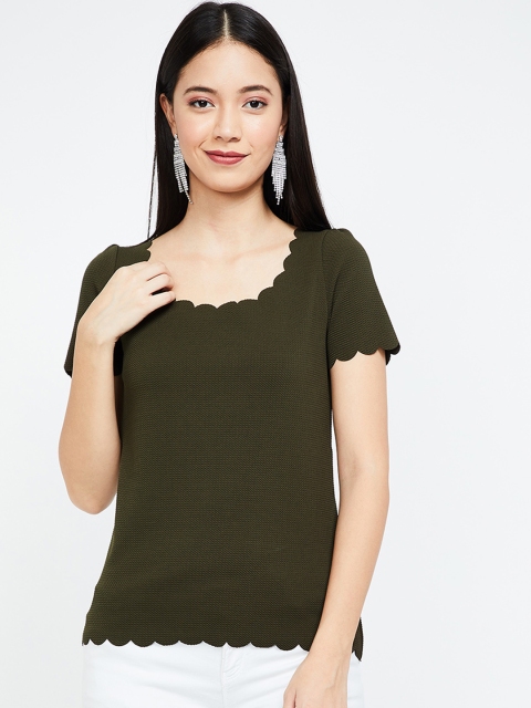 

CODE by Lifestyle Women Olive Green Solid Top