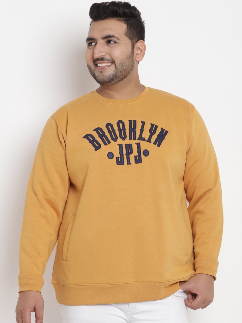 

John Pride Plus Size Men Mustard Yellow Embroidered Sweatshirt