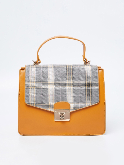 

CODE by Lifestyle Women Mustard Yellow Checked Handheld Bag