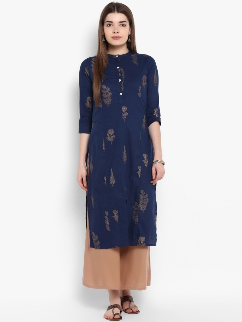

ETHNIC STREET Women Navy Blue Printed Straight Kurta