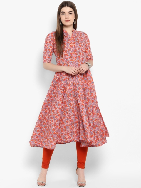 

ETHNIC STREET Women Peach-Coloured & Orange Printed A-Line Kurta