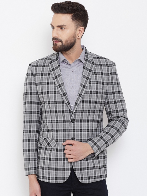 

Canary London Men Grey & Black Checked Slim-Fit Single-Breasted Blazer