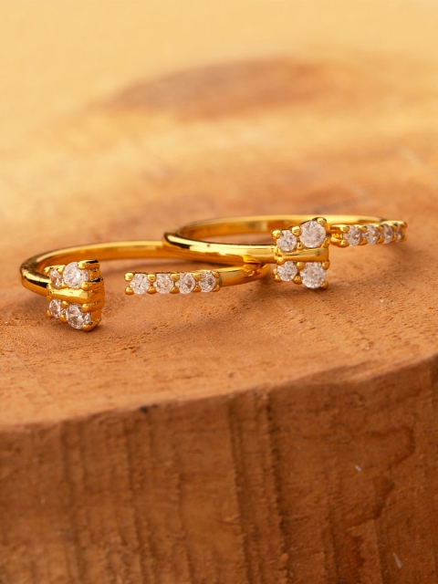 

Voylla Women Set of 2 Brass-Plated Gold-Toned & White CZ-Studded Toe Rings