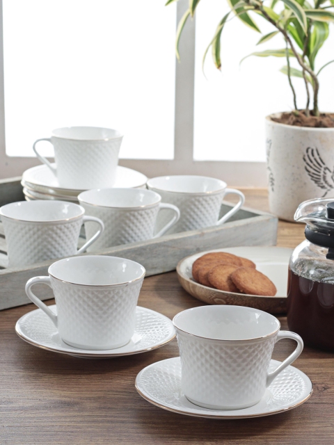 

CLAY CRAFT White Set of 6 Bone China Cups and Saucers