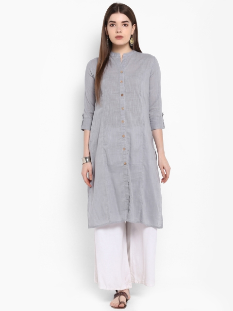 

ETHNIC STREET Women Grey Solid Straight Kurta
