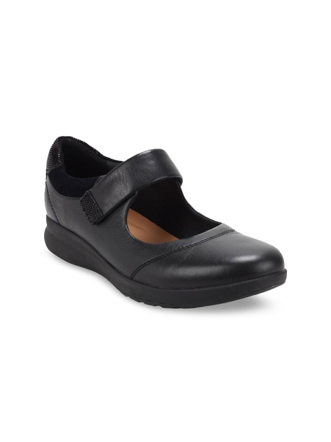 Clarks Women Black Solid Leather Ballerinas