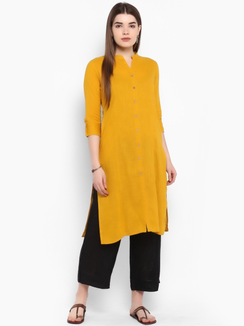 

ETHNIC STREET Women Mustard Yellow Solid Straight Kurta