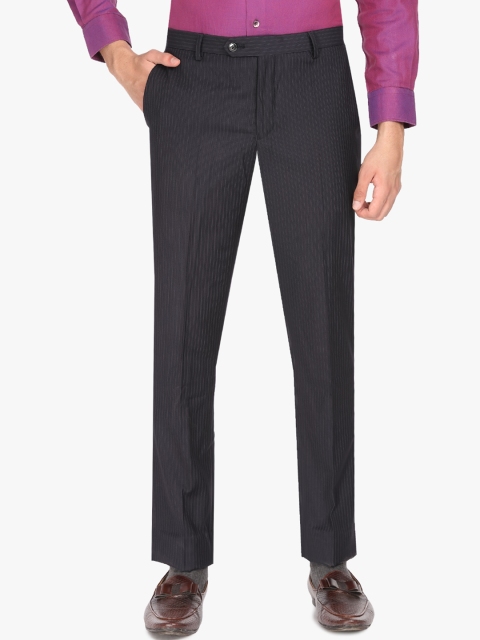 

SUITLTD Men Navy Blue Slim Fit Striped Formal Trousers