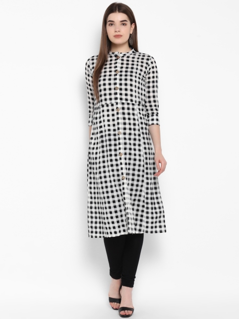 

ETHNIC STREET Women White & Black Checked A-Line Kurta