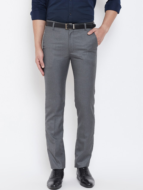 

Canary London Men Grey Smart Slim Fit Solid Formal Trousers