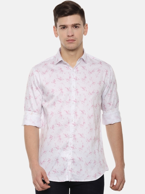 

V Dot Men White & Pink Slim Fit Printed Casual Shirt