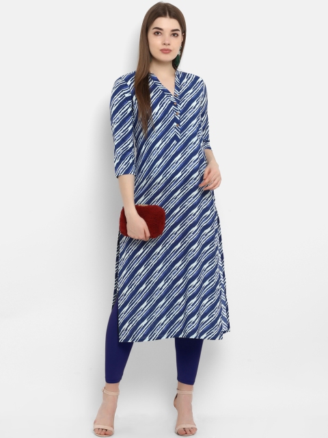 

ETHNIC STREET Women Blue Striped Straight Kurta