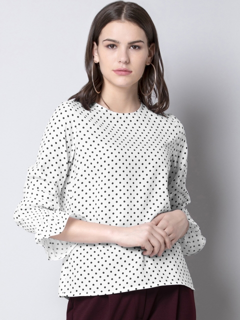 

FabAlley Women White Polka Dot Print Top