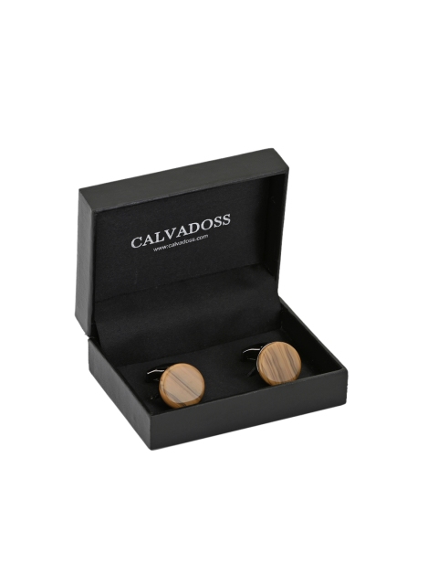 

Calvadoss Beige & Black Silver-Plated Round Cufflinks