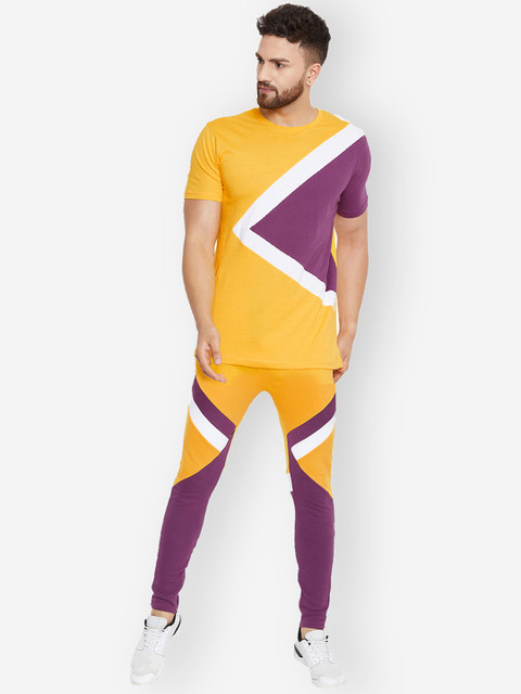 

FUGAZEE Men Yellow& Purple Colourblocked Tracksuit