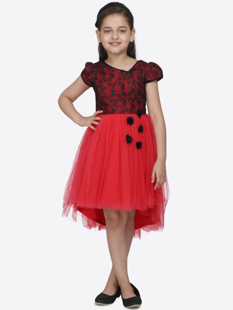 

CUTECUMBER Girls Self Design Red Fit and Flare Dress