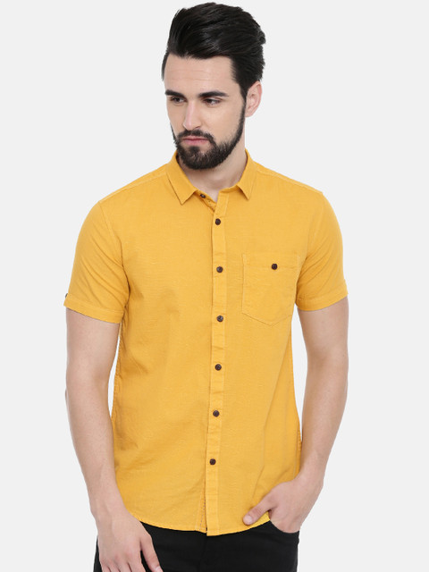 

IMYOUNG Men Mustard Yellow Slim Fit Solid Casual Shirt