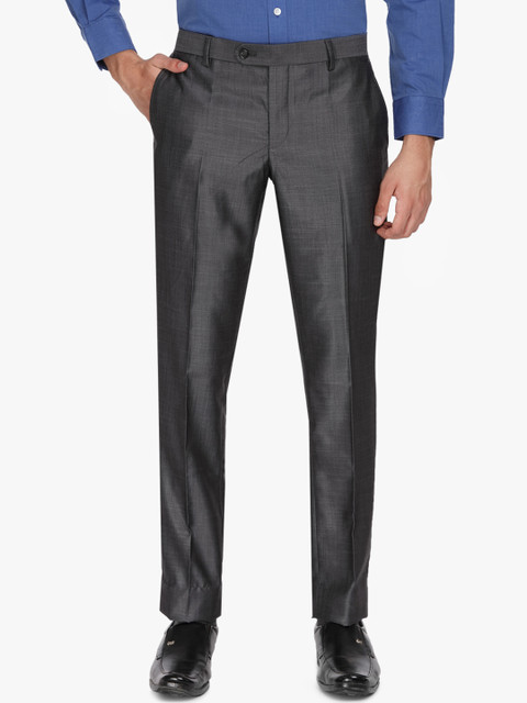 

SUITLTD Men Charcoal Grey Slim Fit Solid Formal Trousers