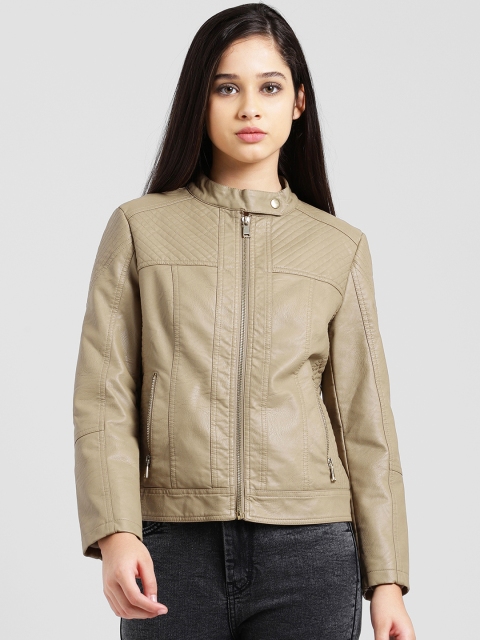 

Zink London Women Beige Solid Biker Jacket