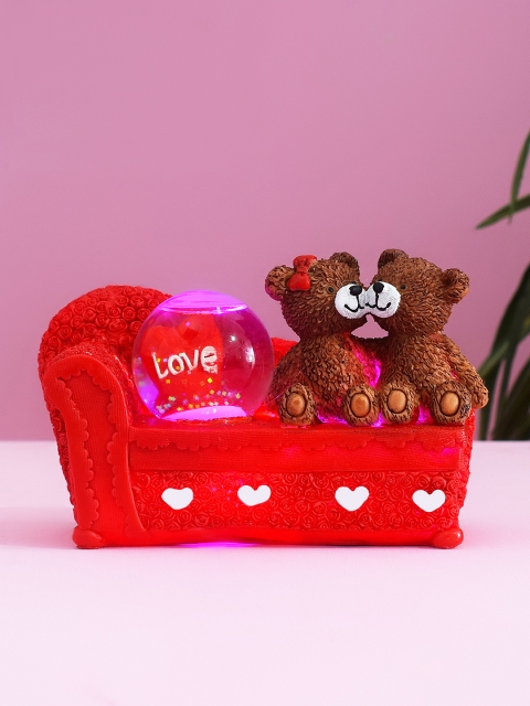 

Archies Unisex Teddy Bear Couple with Glitter Snowglobe Showpiece, Red