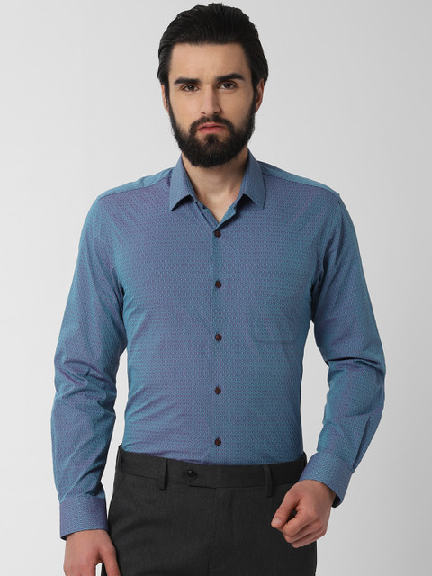 

Peter England Men Blue & Red Regular Fit Self Design Formal Shirt