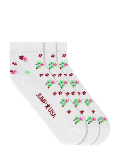 

JUMP USA Women Pack of 3 White Patterned Ankle-Length Socks