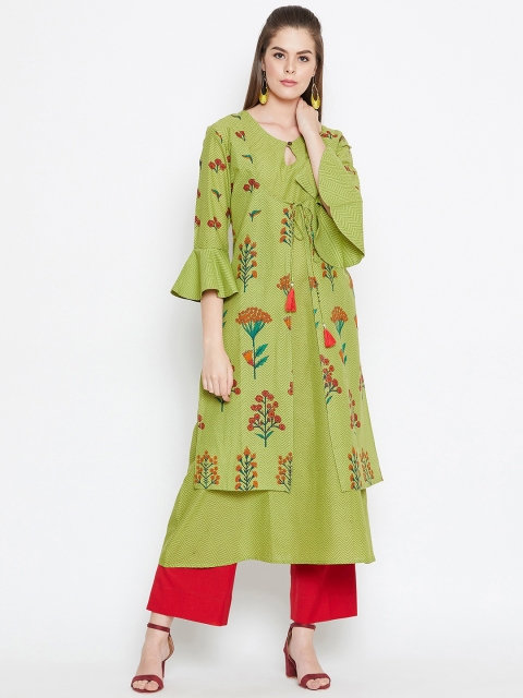 

Prakhya Women Green Printed A-Line Kurta