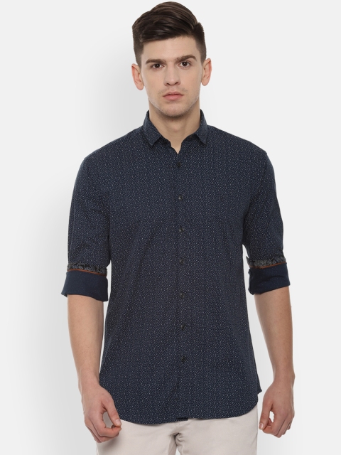 

V Dot Men Navy Blue Slim Fit Printed Casual Shirt