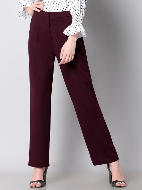 

FabAlley Women Maroon Loose Fit Solid Parallel Trousers