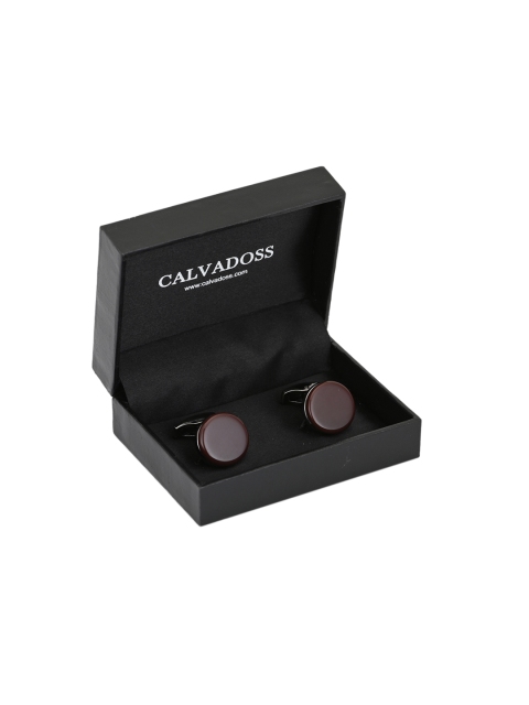 

Calvadoss Maroon & Black Silver-Plated Round Cufflinks