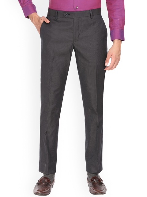 

SUITLTD Men Charcoal Slim Fit Striped Formal Trousers
