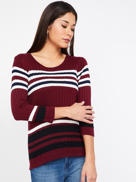 

Bossini Women Burgundy Striped Top