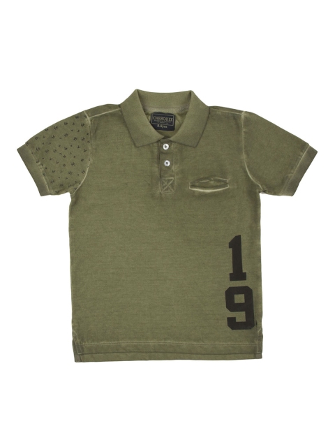 

Cherokee Boys Olive Green Solid Polo Collar T-shirt