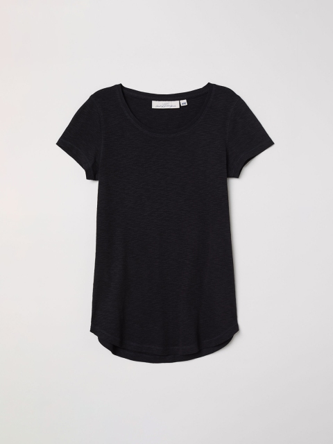 

H&M Women Black Solid Short-Sleeved Jersey Tshirt