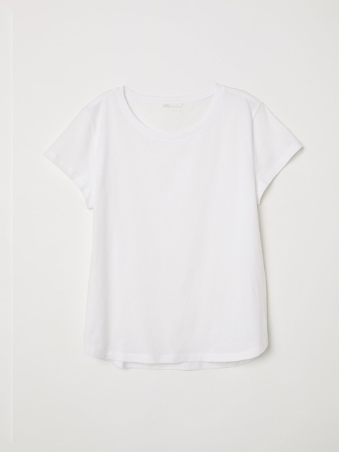 

H&M Women White Solid Cotton T-shirt